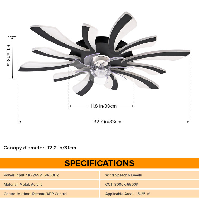 Ivy Bronx Modern Flush Mount Ceiling Fan with Dimmable LED Light